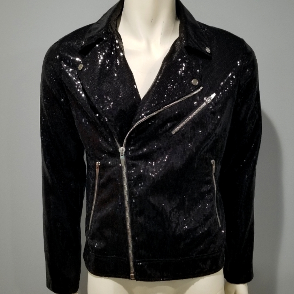 Mens Zara Black Sequin Motorcycle Jacket
